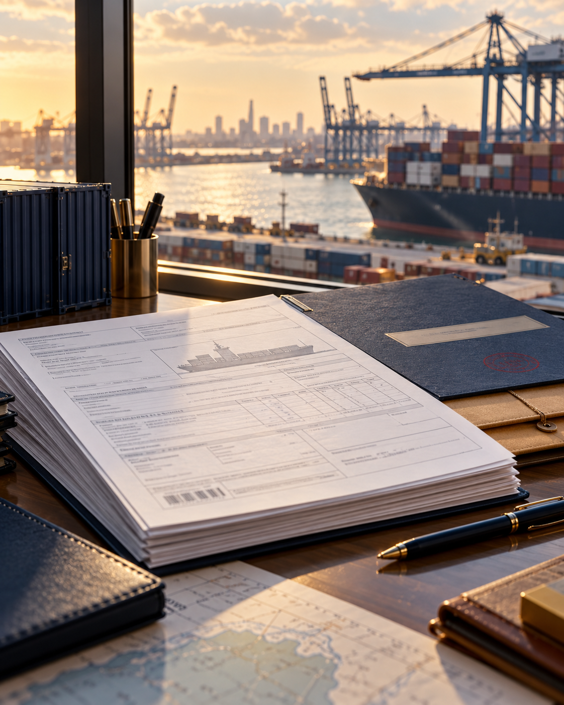 Generated representative customs documentation scene; not Paragon operations